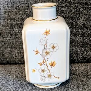 Vintage Hyalyn Square White Gold Cherry Blossoms Vase 178